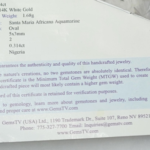 14K White Gold Santa Maria Africana Aquamarine Ring - Picture 3 of 8